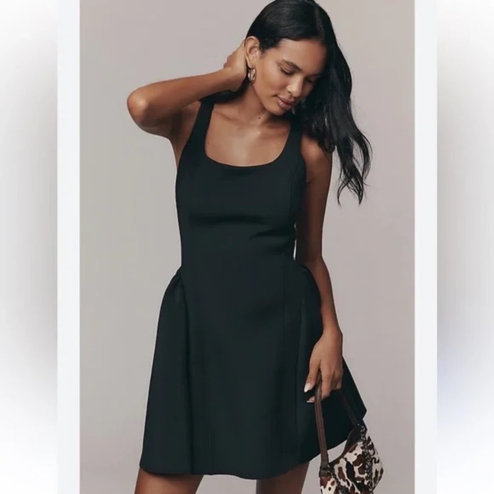 Anthopologie Maeve Black Sleeveless Seamed Fit & Flare Mini Dress NWT